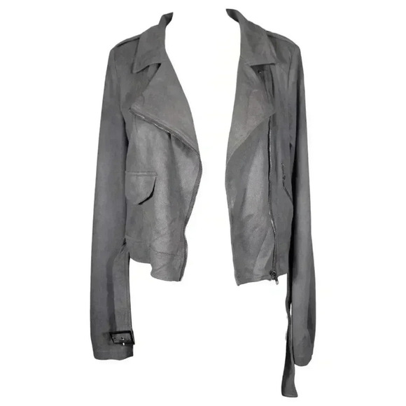PrettyLittleThing Grey Moto Biker Jacket Faux Suede Size 4 (Small) Grunge - Picture 5 of 15